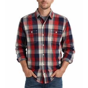 AMERICAN RAG CIE Cotton Red Blue Plaid Large Men's Long Sleeve Button Down Shirt